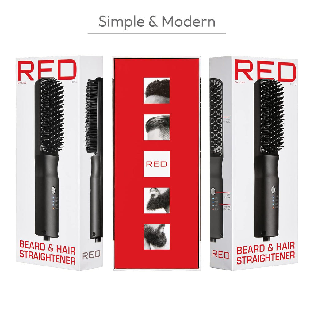 Red by Kiss Cepillo alisador de cabello iónico 2 en 1 con revestimiento de cerámica, temperatura ajustable, apagado automático, cerdas protectoras de piel y cable giratorio de 360°, suave y estilo en