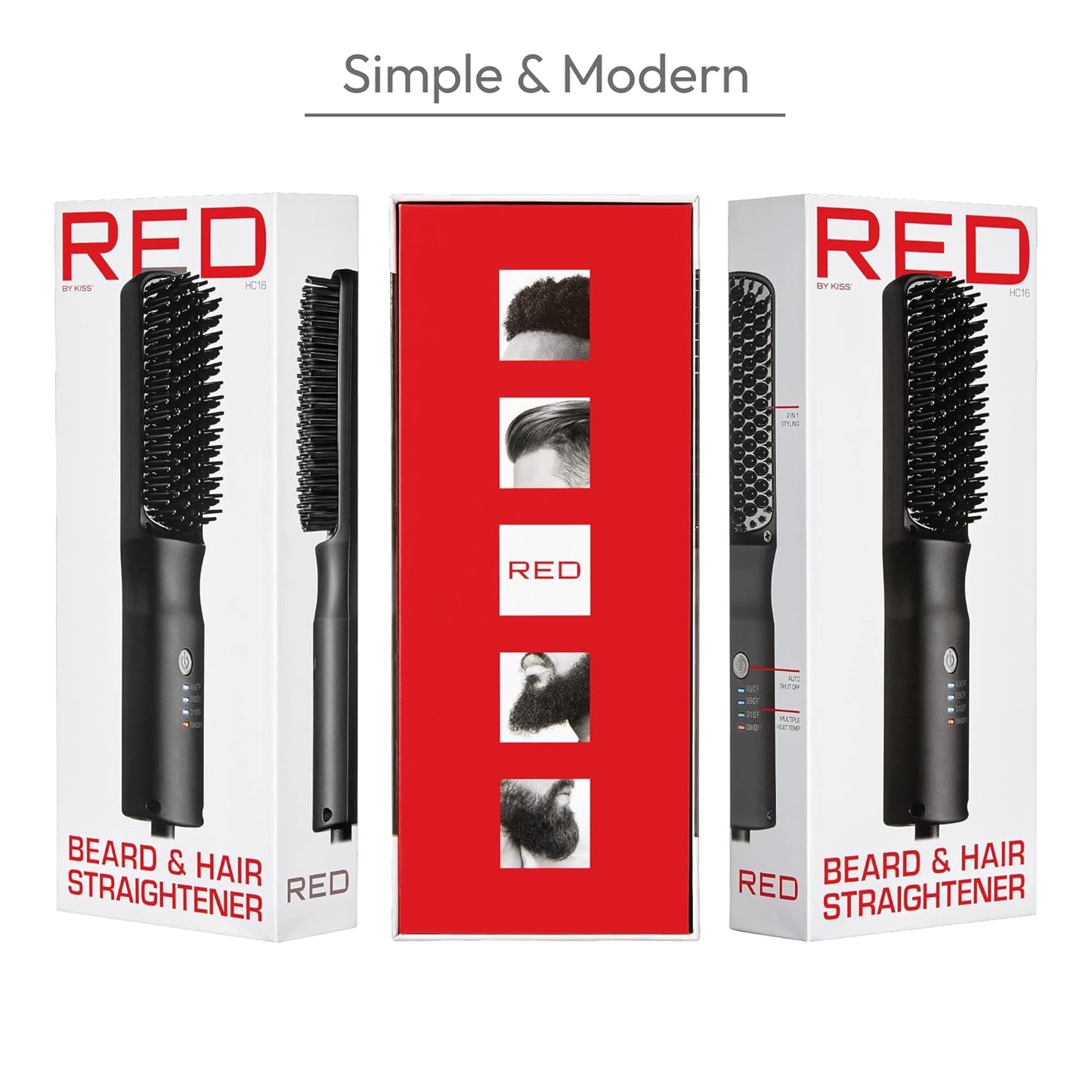 Red by Kiss Cepillo alisador de cabello iónico 2 en 1 con revestimiento de cerámica, temperatura ajustable, apagado automático, cerdas protectoras de piel y cable giratorio de 360°, suave y estilo en