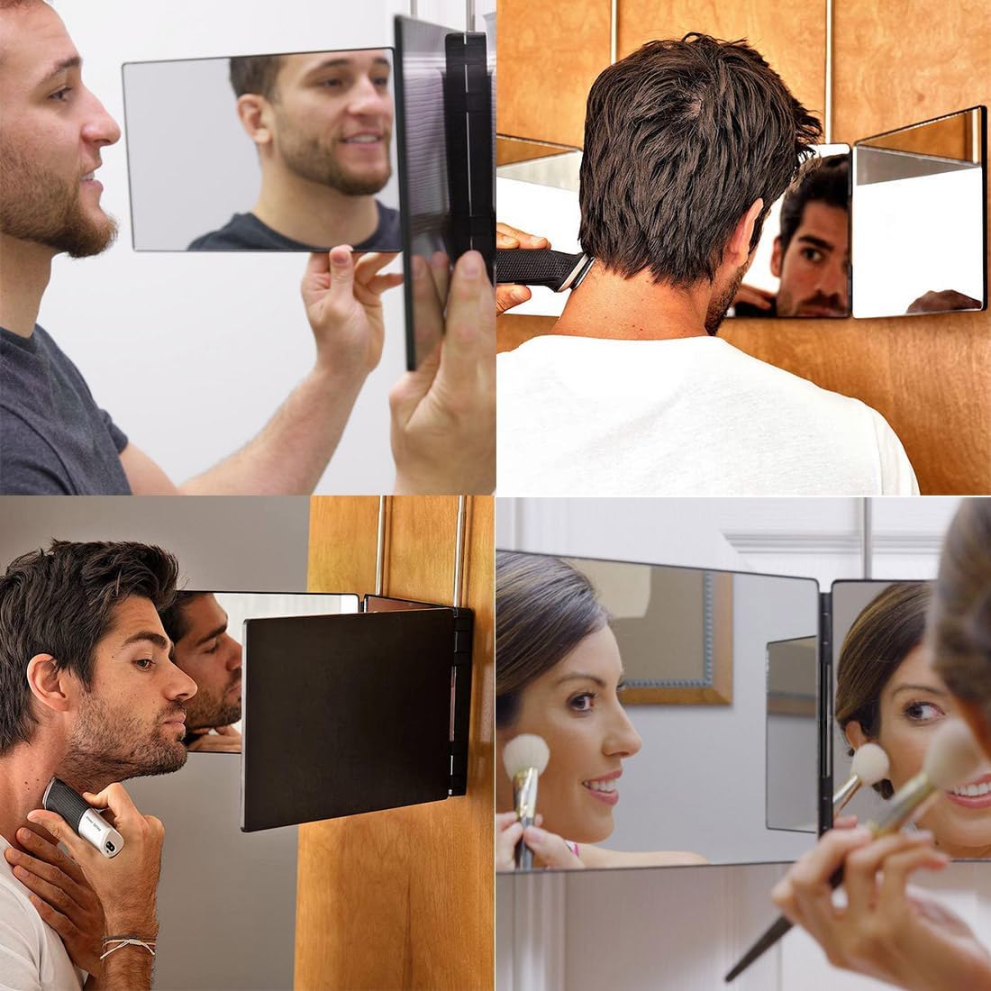 HIEEY Espejo de 3 vías para cortar el cabello, espejo triple 360 co...