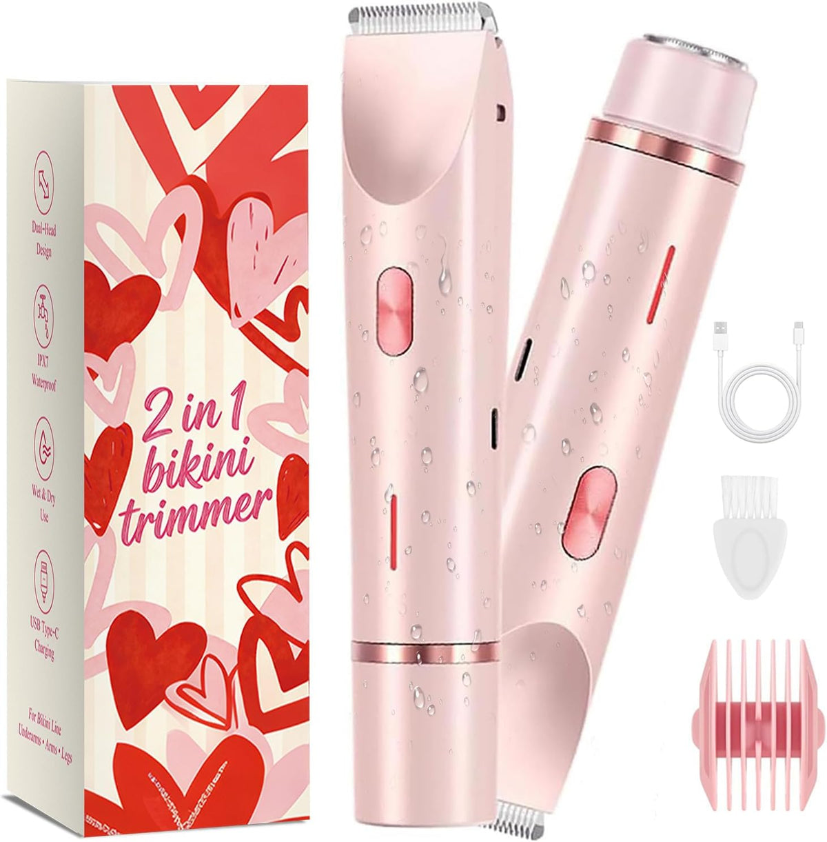 Afeitadora eléctrica impermeable 2 en 1 para mujer, color rosa