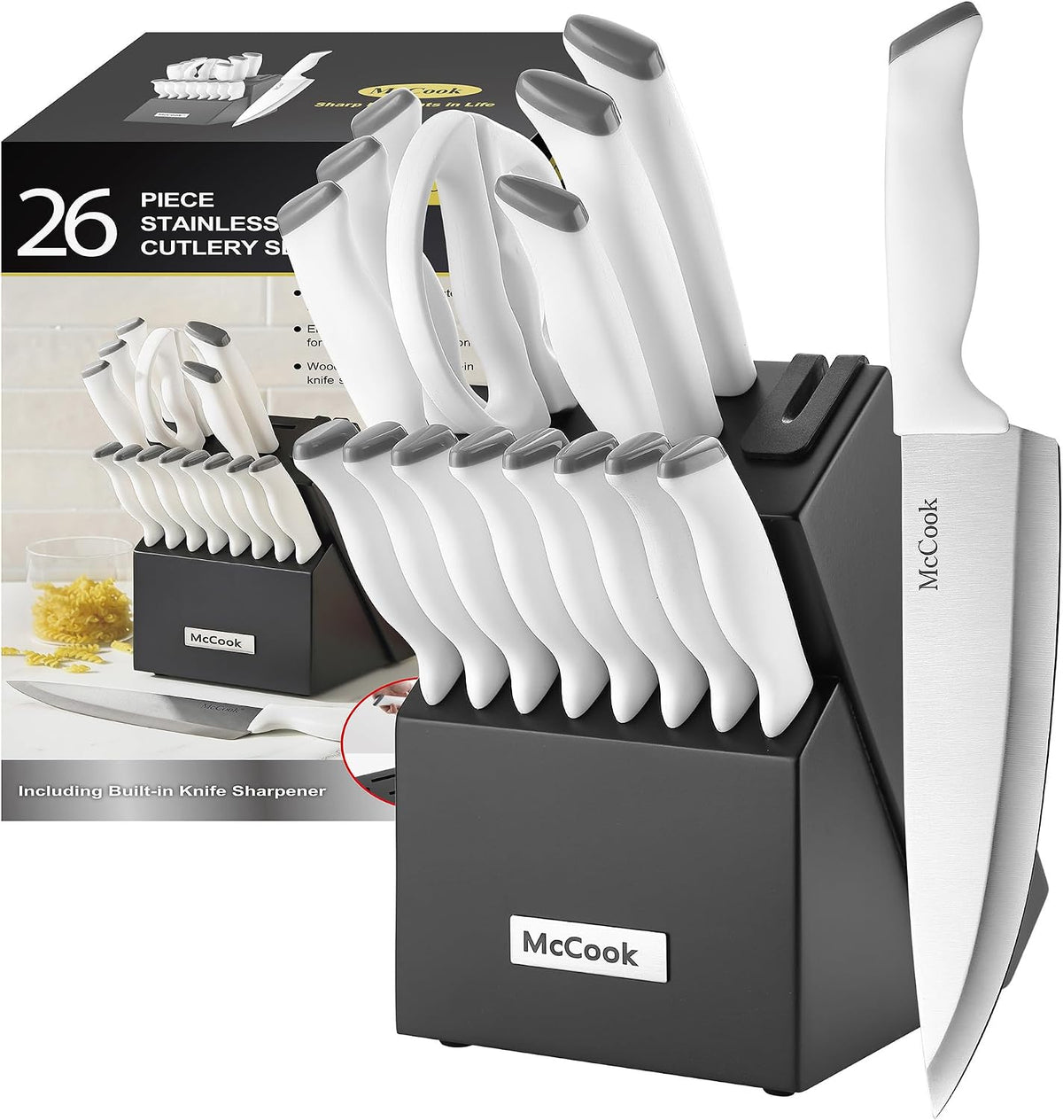 McCook Juego de cuchillos de cocina de 24 piezas con afilador incor...