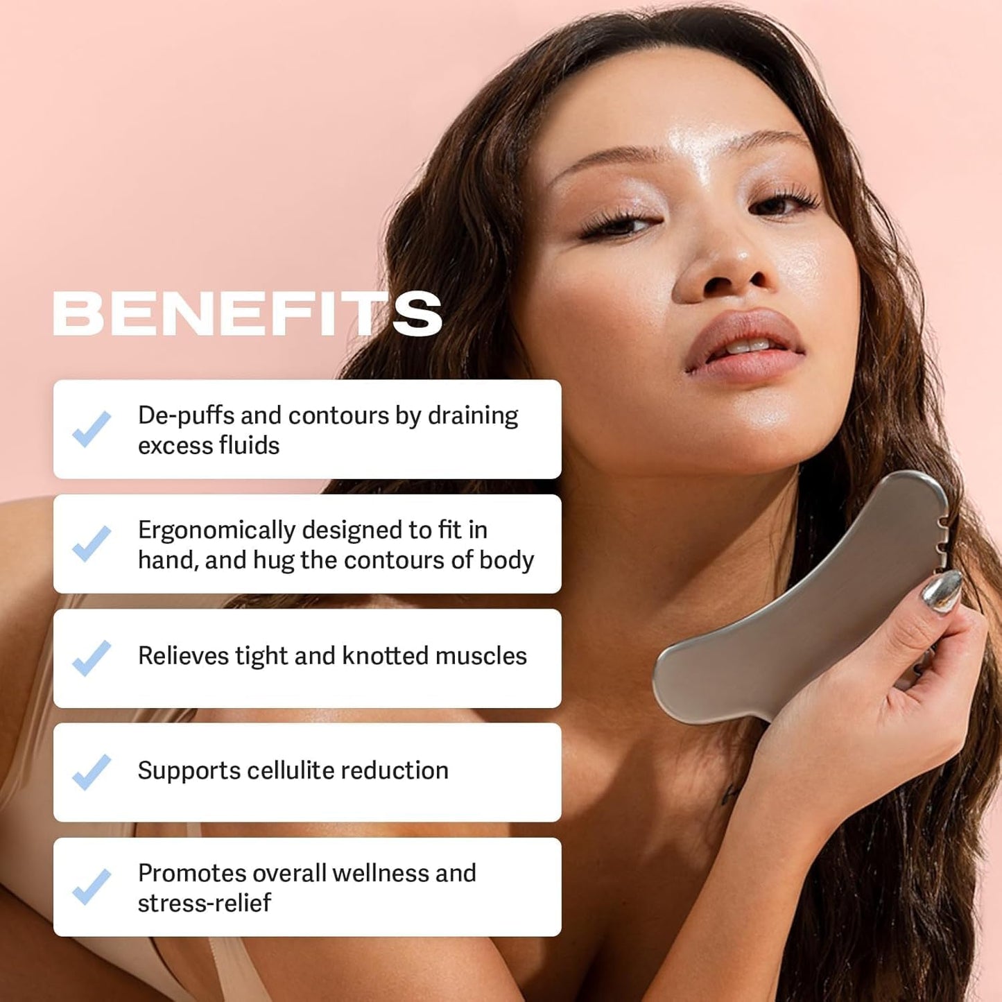 Sacheu Herramienta Gua Sha de cuerpo de acero inoxidable para cara,...