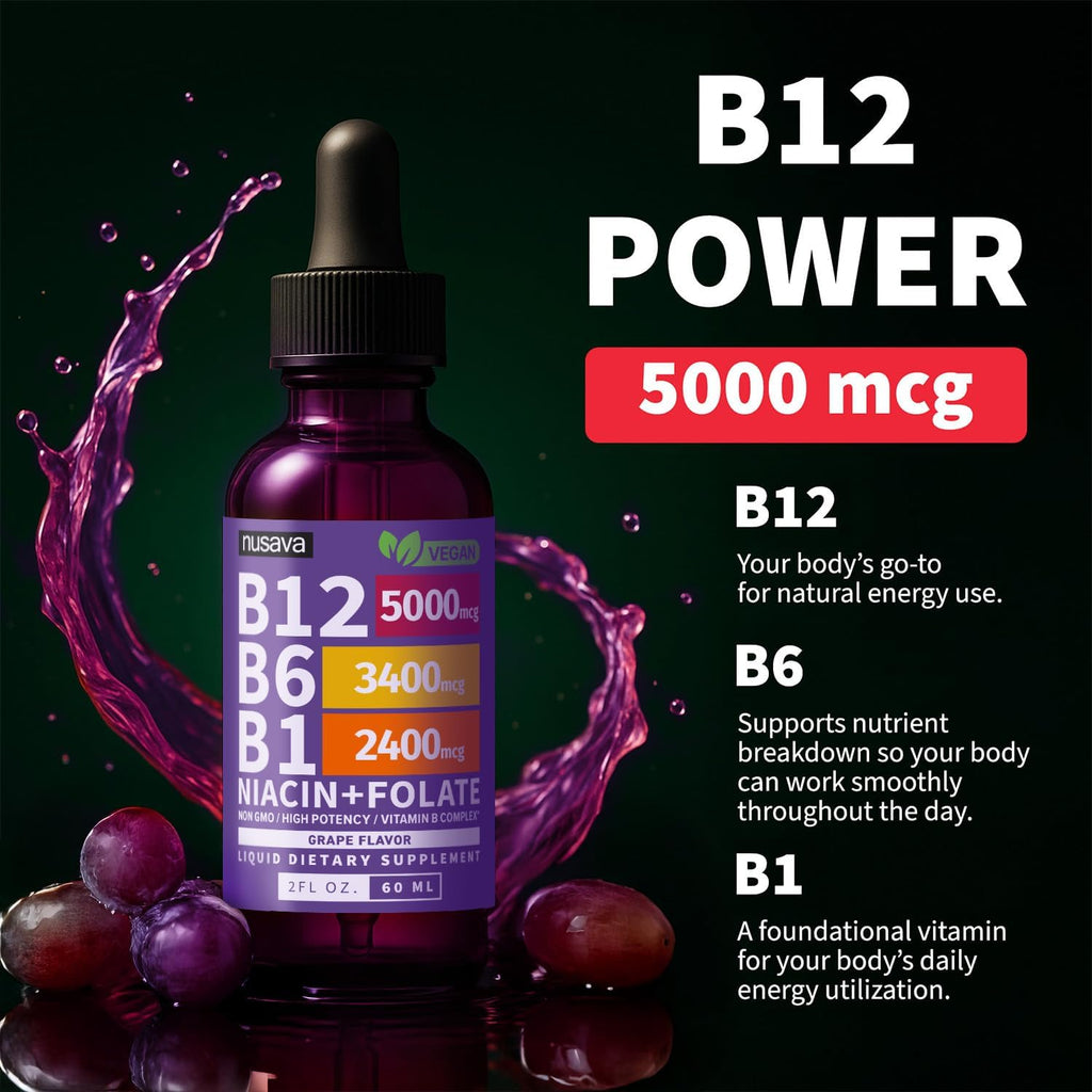 (Paquete de 2) Gotas líquidas de vitamina B12 y B6, complejo de vit...