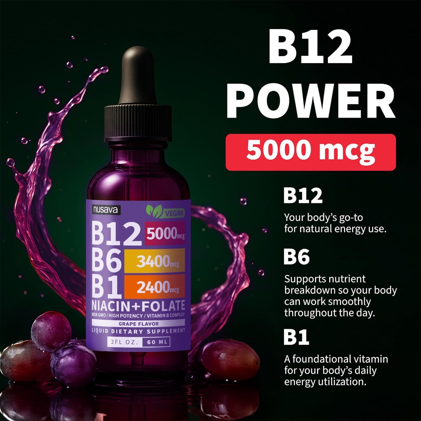 (Paquete de 2) Gotas líquidas de vitamina B12 y B6, complejo de vit...