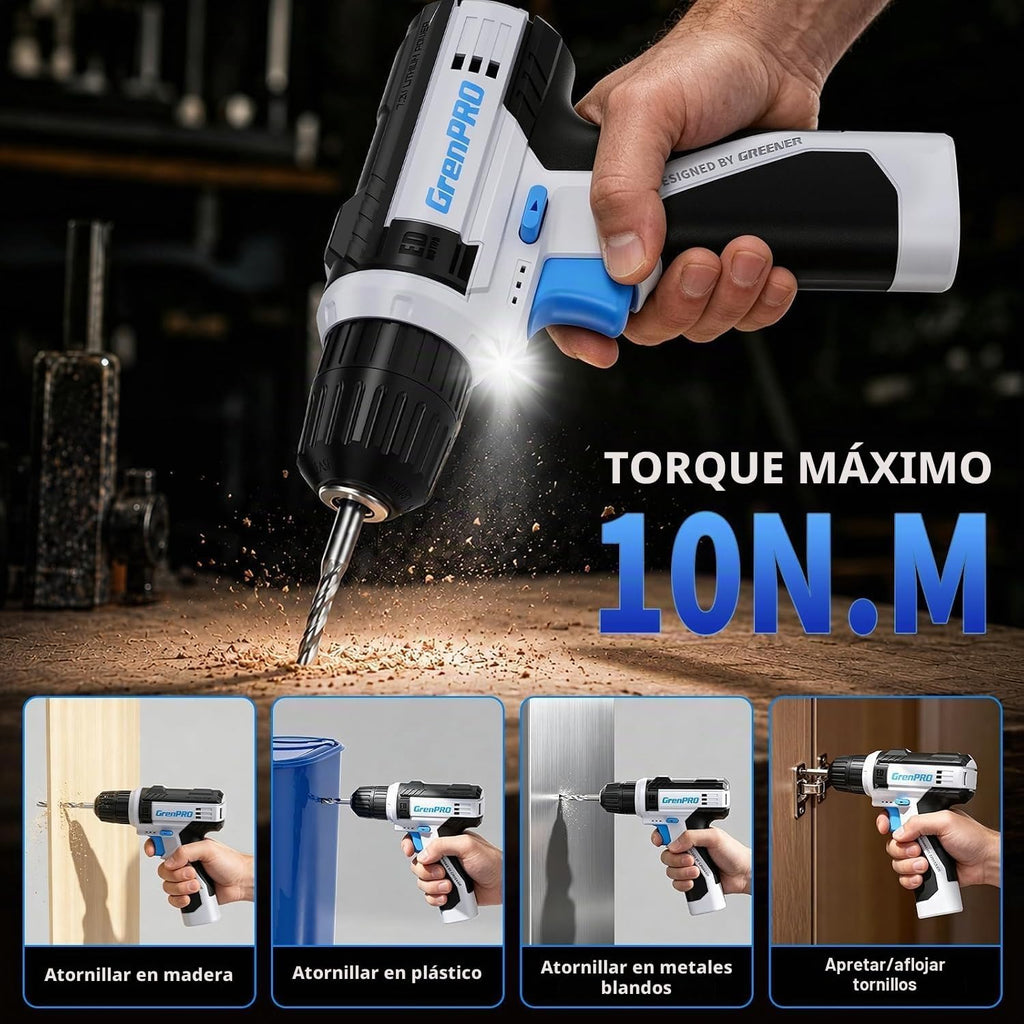 GRENPRO Juego de herramientas de taladro inalámbrico azul de 188 pi...