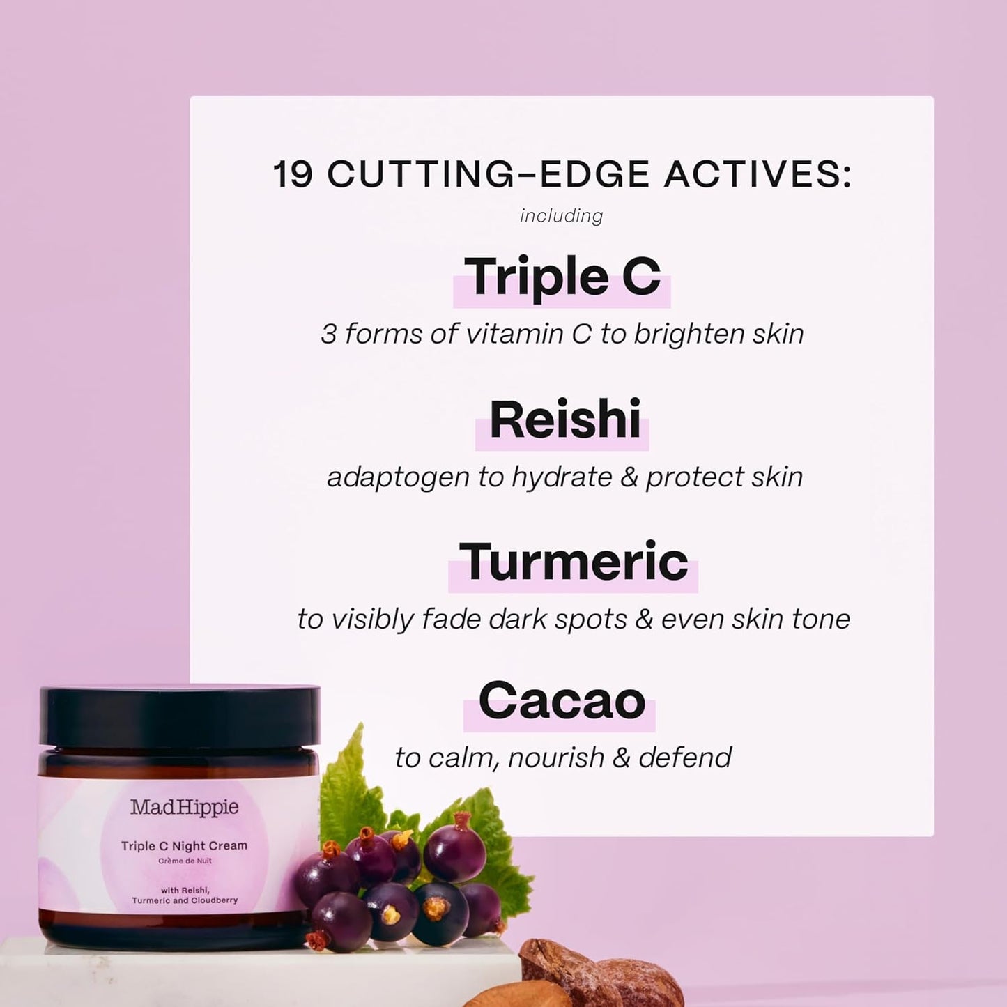 Mad Hippie Crema de noche Triple C – Hidratante facial, iluminadora de la piel, cuidado de la piel antienvejecimiento con 3 formas de vitamina C, 2.1 onzas