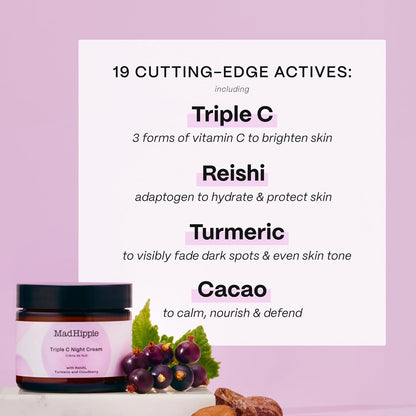 Mad Hippie Crema de noche Triple C – Hidratante facial, iluminadora de la piel, cuidado de la piel antienvejecimiento con 3 formas de vitamina C, 2.1 onzas