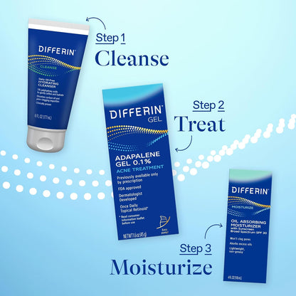 Gel de tratamiento para el acné Differin, suministro de 90 días, tratamiento retinoide para la cara con 0.1% de adapalene, cuidado suave de la piel para pieles sensibles con tendencia al acné, bomba