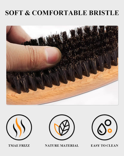 Cepillo de pelo liso para suavizar el encrespamiento de los bordes, domesticar las colas de caballo, moños elegantes, cepillo de cerdas de jabalí para cabello fino/mediano de mujeres y hombres