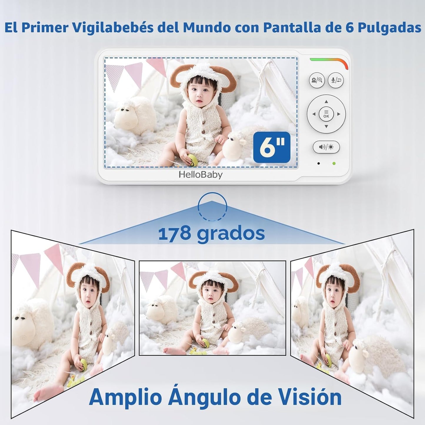 HelloBaby - Monitor de bebé de 6 pulgadas, primera pantalla IPS del...