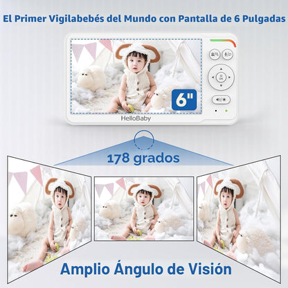 HelloBaby - Monitor de bebé de 6 pulgadas, primera pantalla IPS del...