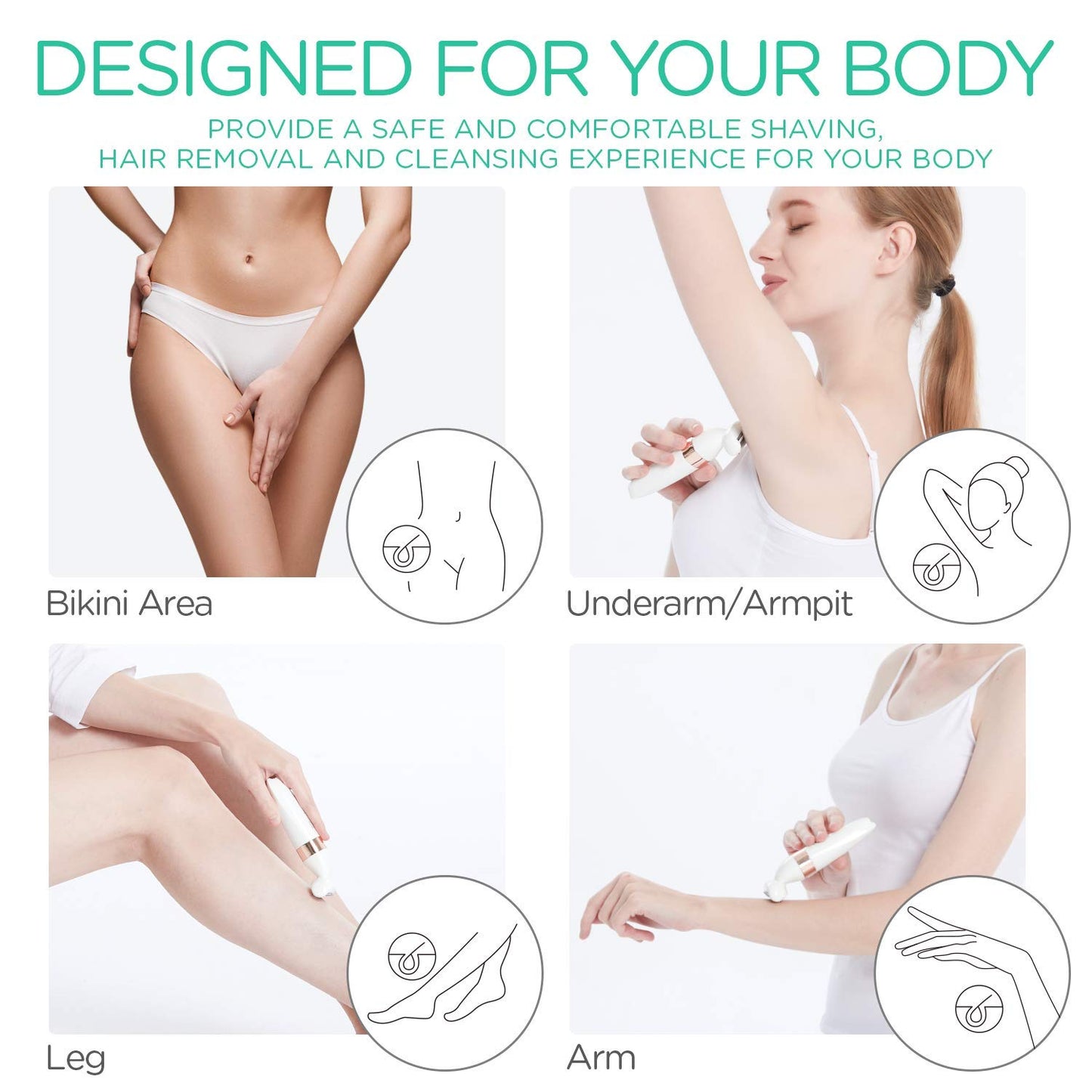 VOYOR Afeitadora eléctrica para mujer, depiladora de bikini para ca...
