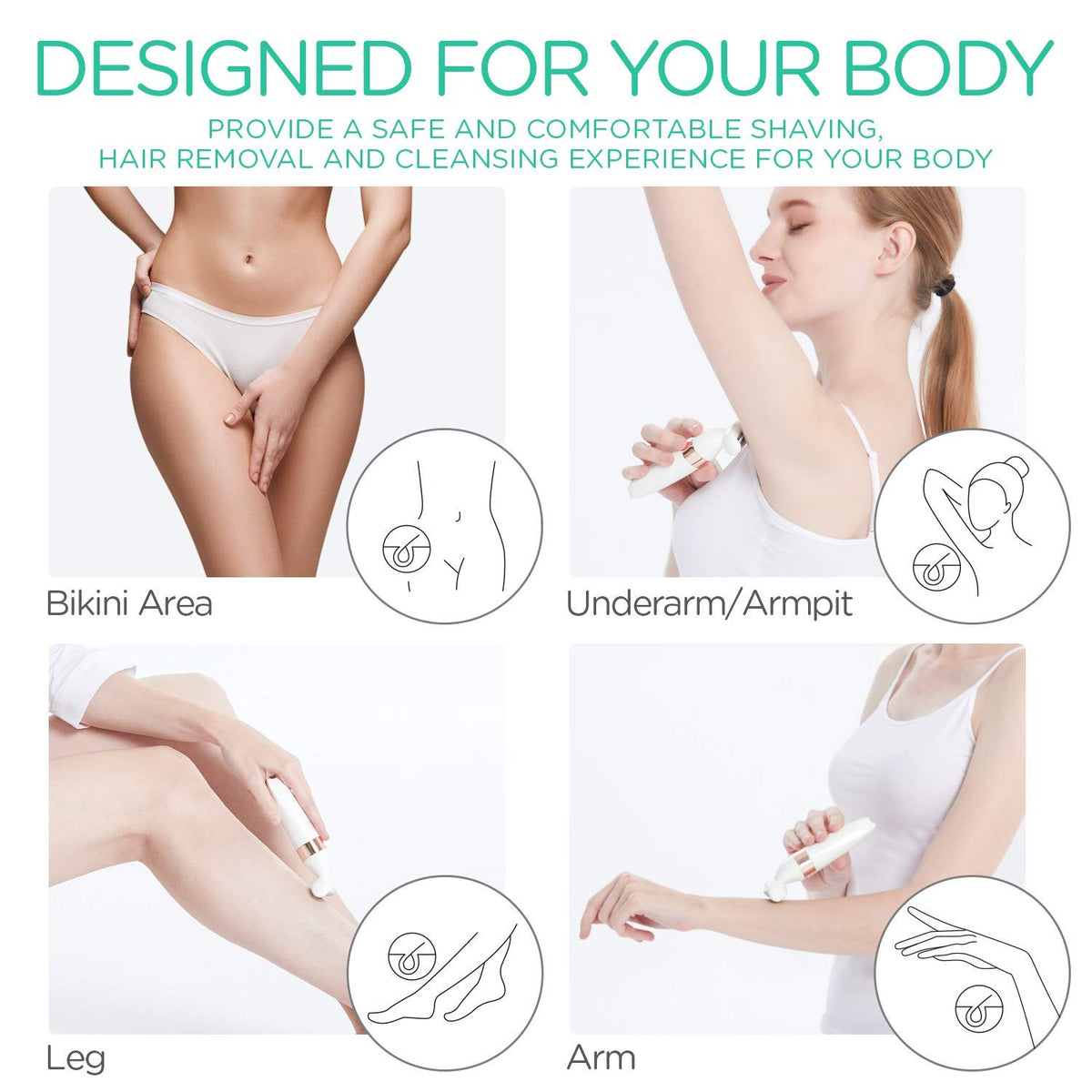 VOYOR Afeitadora eléctrica para mujer, depiladora de bikini para ca...