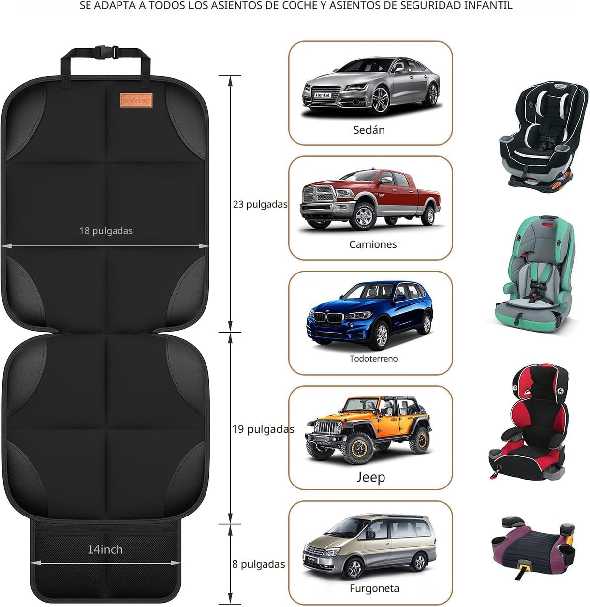 SMART ELF Protector de asiento de automóvil, acolchado más grueso y...