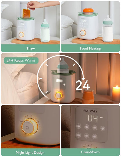 Momcozy Calentador de biberones para leche materna, alimentos de fórmula de leche materna, nutrientes más completos conservados, calor rápido, luz nocturna para lactancia nocturna, fácil de usar con