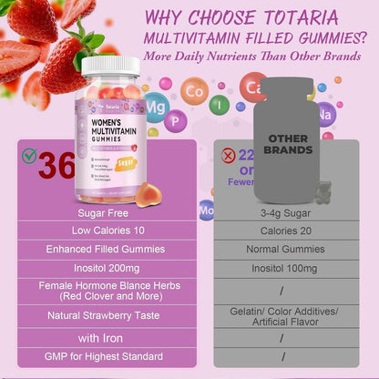 Totaria Gomitas multivitamínicas sin azúcar para mujeres mayores de...