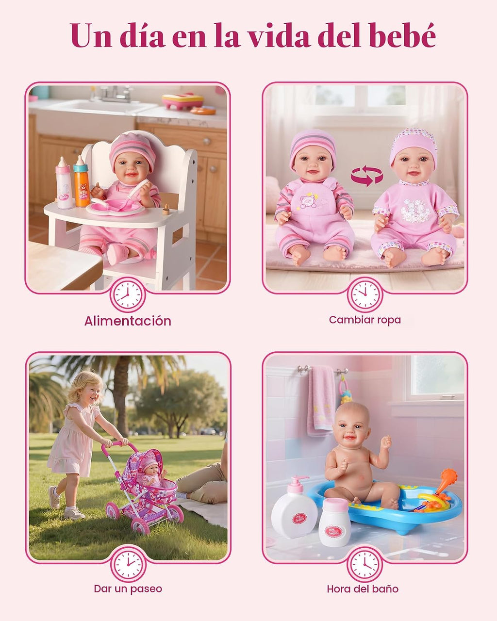 BABESIDE Juego de cochecito de muñeca de bebé con muñeca de 12 pulg...