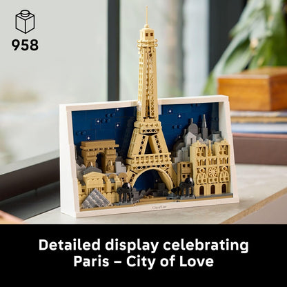 LEGO Architecture París – Juego de construcción de la Ciudad del Amor para adultos - Decoración DIY para oficina o dormitorio para mujeres y hombres, edades 18+ - Estructura ensamblable para colgar o