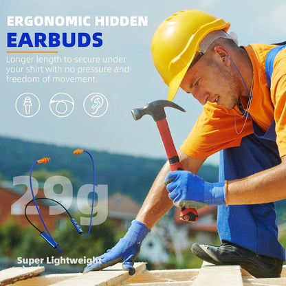 Tapones para los Oídos Auriculares Bluetooth para el Trabajo, Auriculares Inalámbricos con Banda para el Cuello, Reducción de Ruido Auriculares Intrauriculares con Micrófono y Controles
