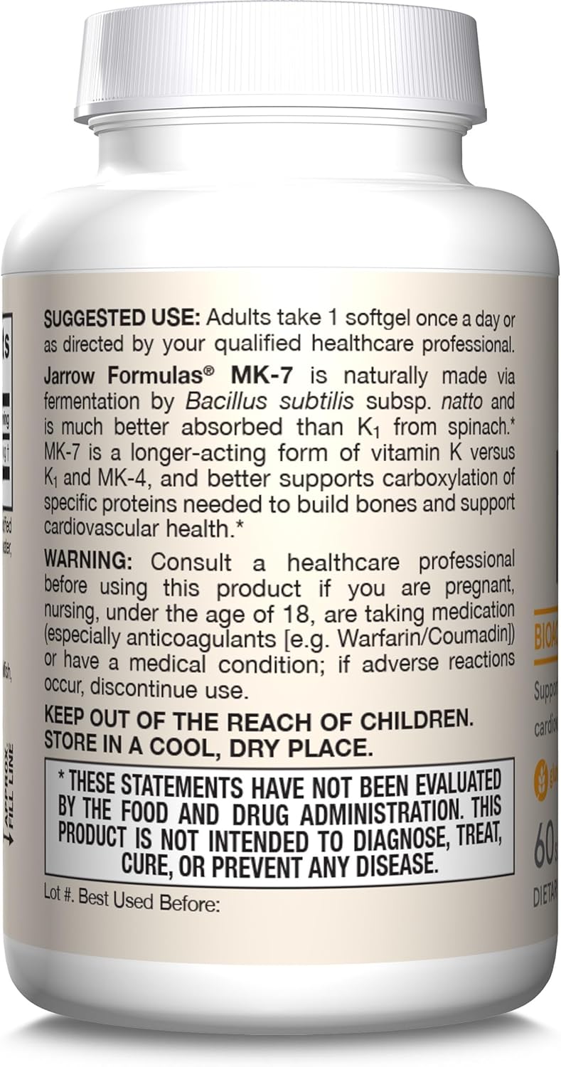 Jarrow Formulas MK-7 90mcg - Forma Bioactiva de VIT K2 - 60 Porcion...