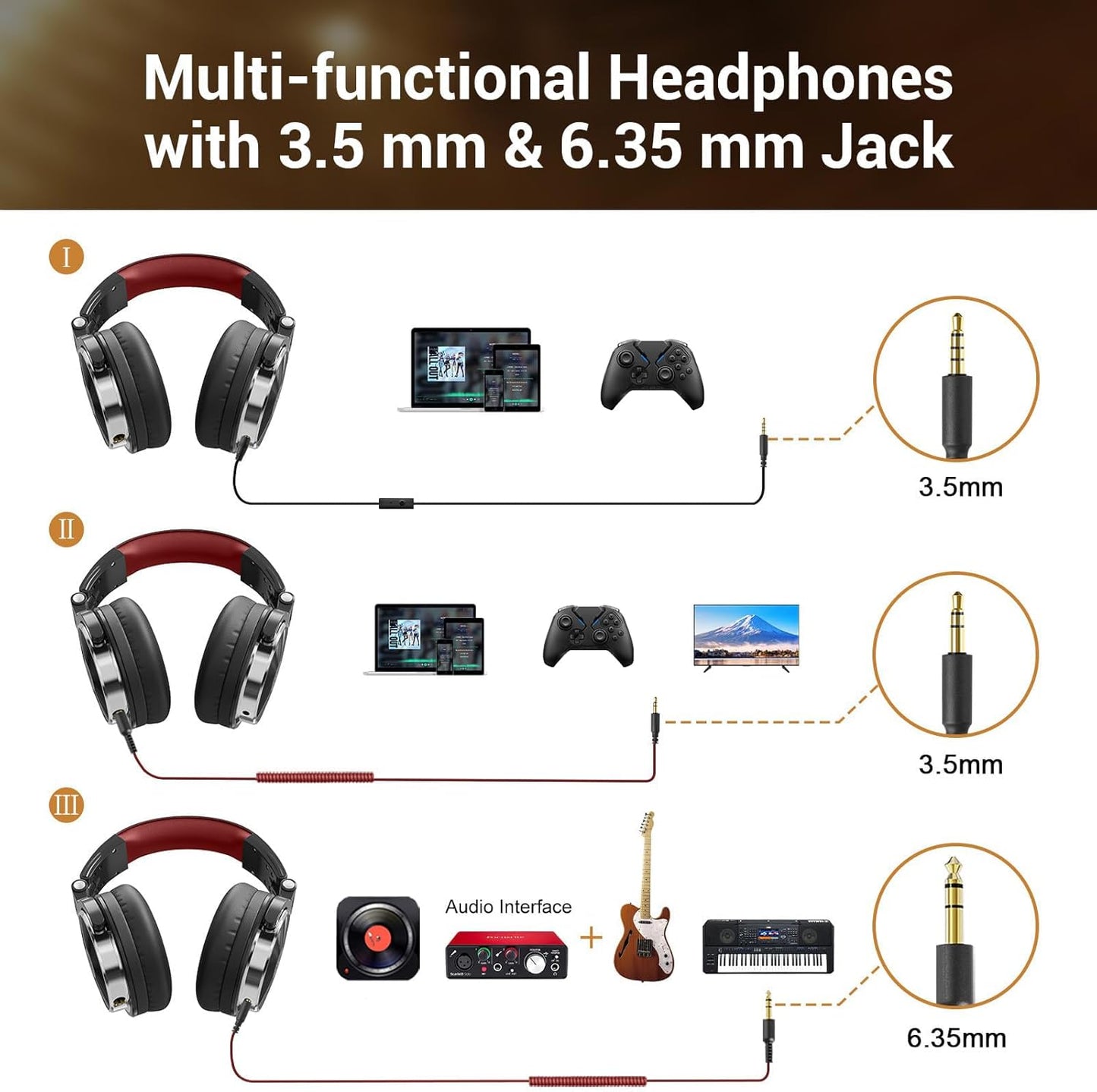 OneOdio - Auriculares con cable de diadema para estudio y mezcla de...