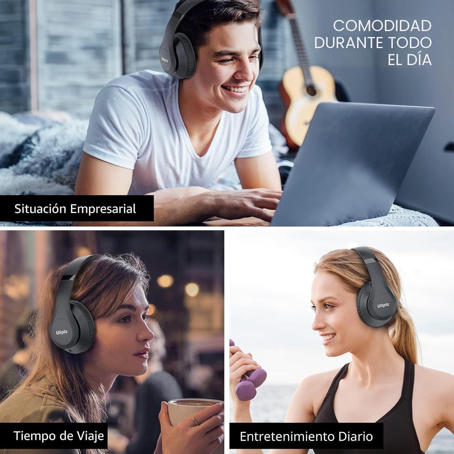 Uliptz Auriculares Bluetooth inalámbricos, tiempo de reproducción d...