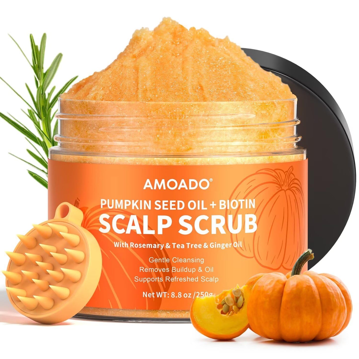 Exfoliante para el Cuero Cabelludo, Exfoliante para el Cuero Cabelludo con Aceite de Semilla de Calabaza con Biotina y Romero, Desintoxicante del Cuero Cabelludo Sin Sulfatos para Cuero