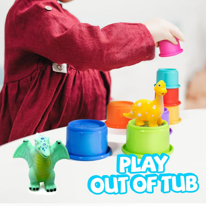 Hely Cancy Juguetes de baño de dinosaurio sin agujeros para bebés,...