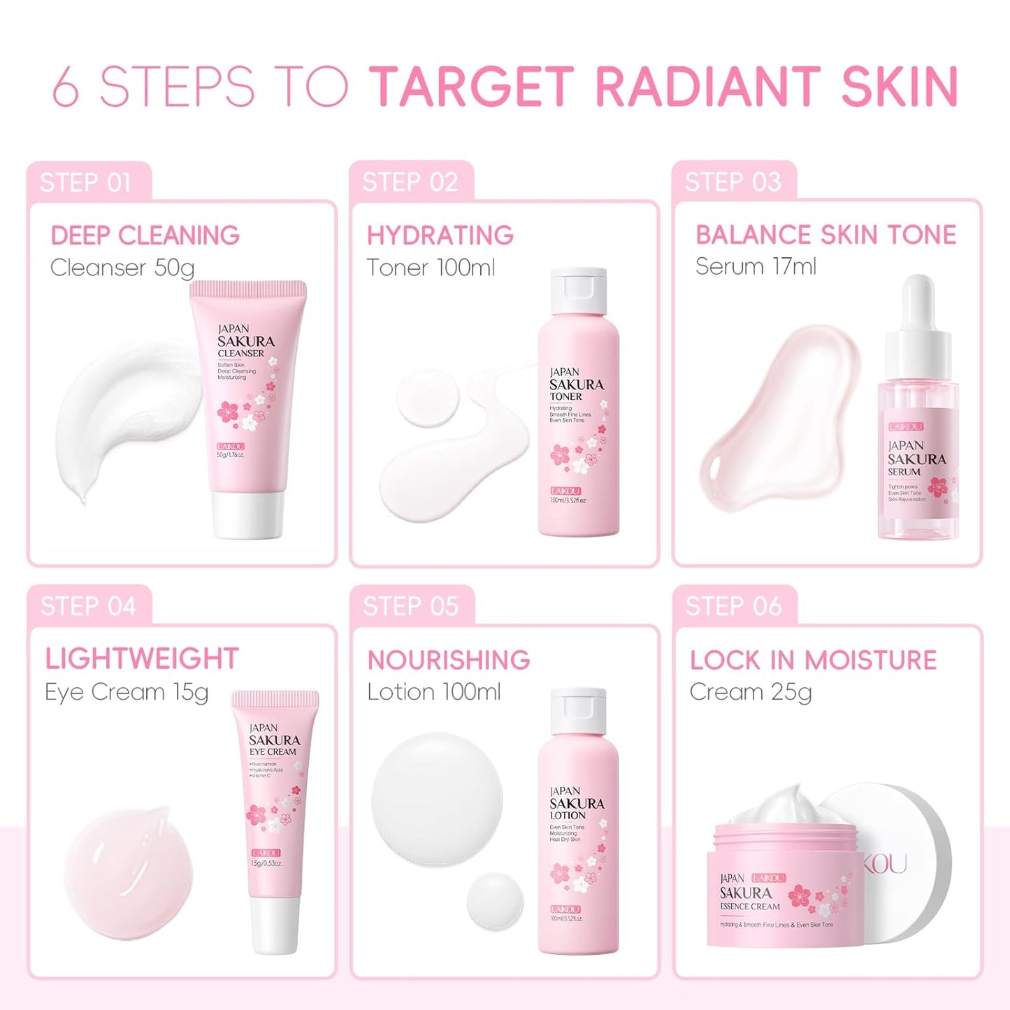Set de cuidado de piel LAIKOU JAPAN SAKURA para mujeres, regalos de...