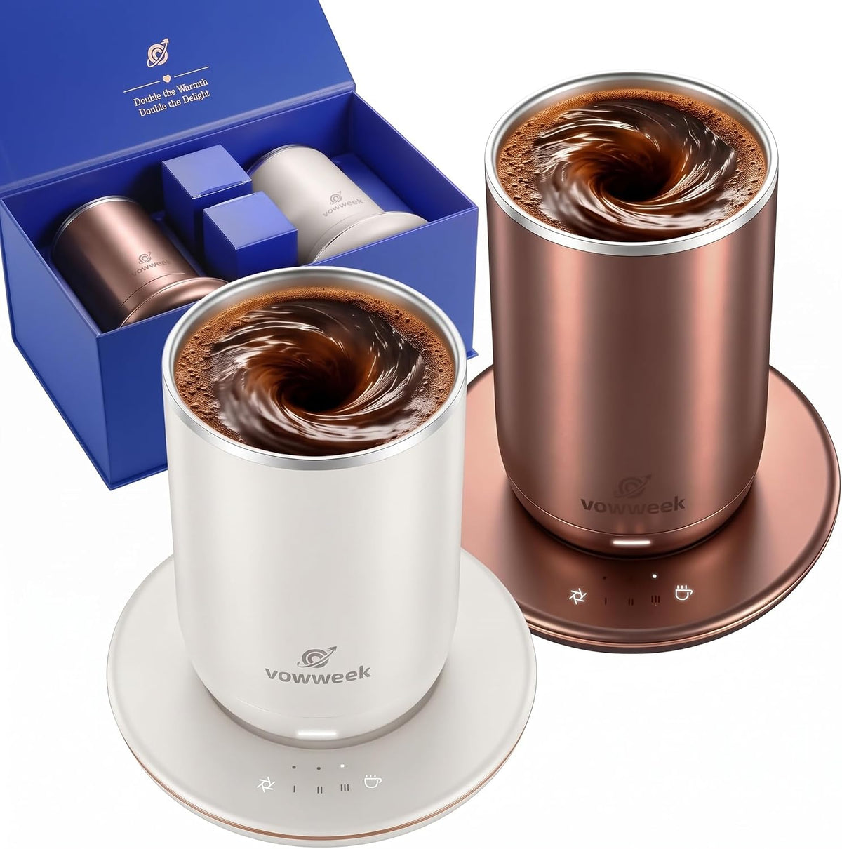 Juego de 2 tazas de café autoagitables, tazas calentadas de 10 onza...