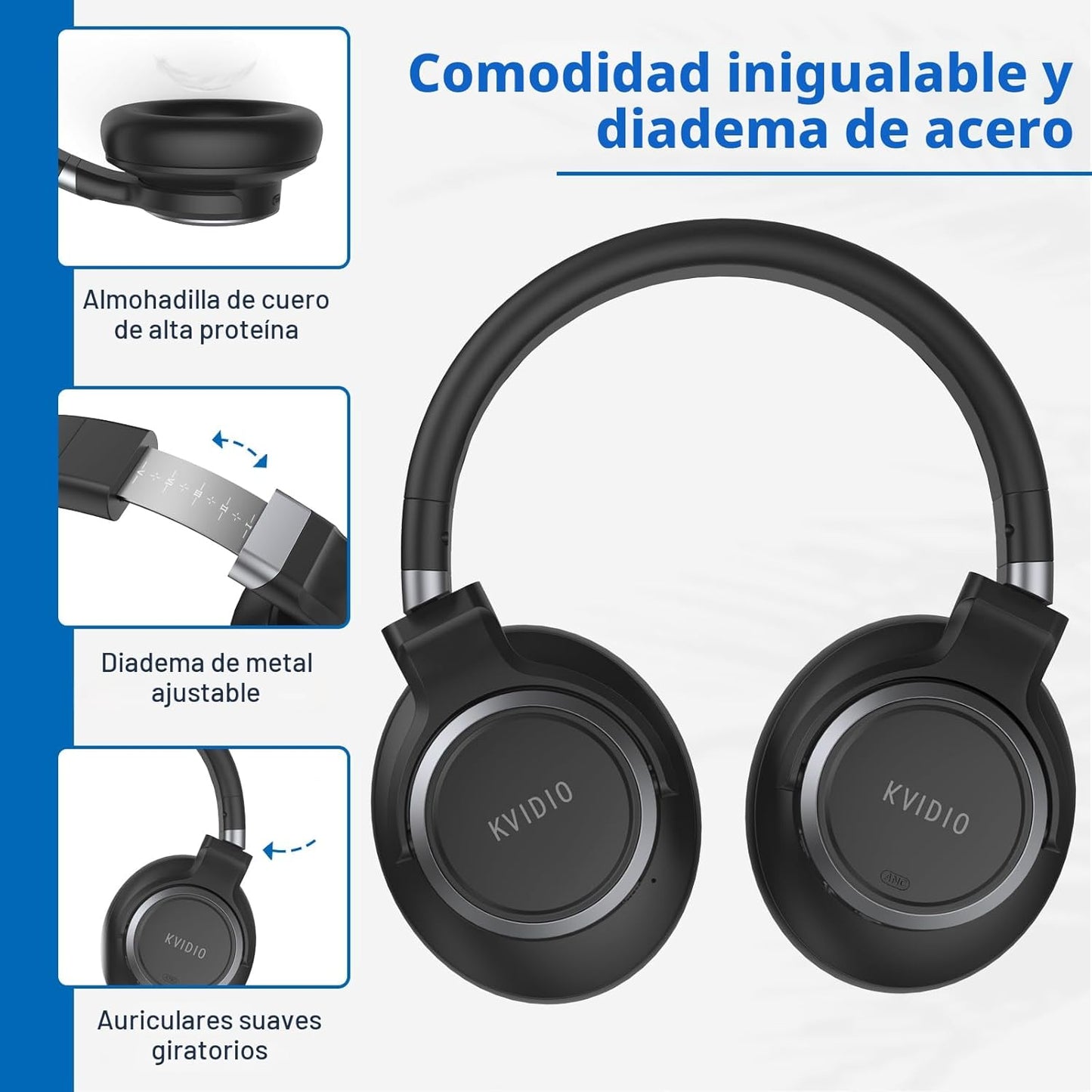 KVIDIO Auriculares con cancelación activa de ruido, 70 horas de rep...