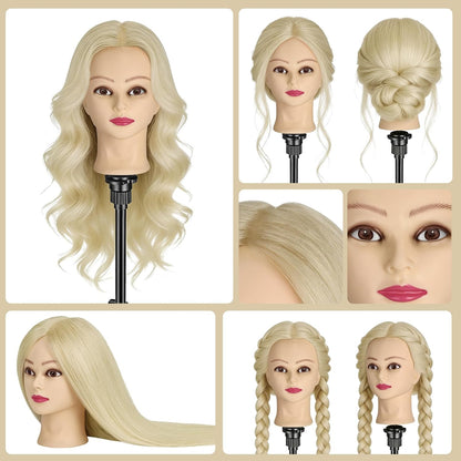 Cabeza de maniquí con 90% cabello humano, cabeza de muñeca de pelo...
