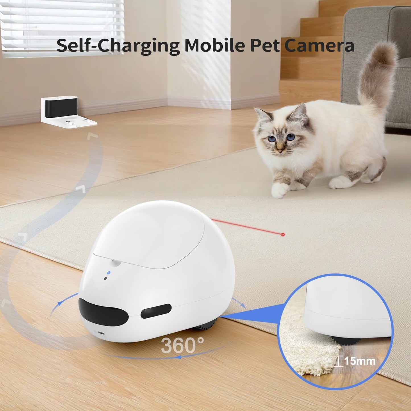 pumpkii Cámara para gatos con juguete puntero interactivo, robot mó...