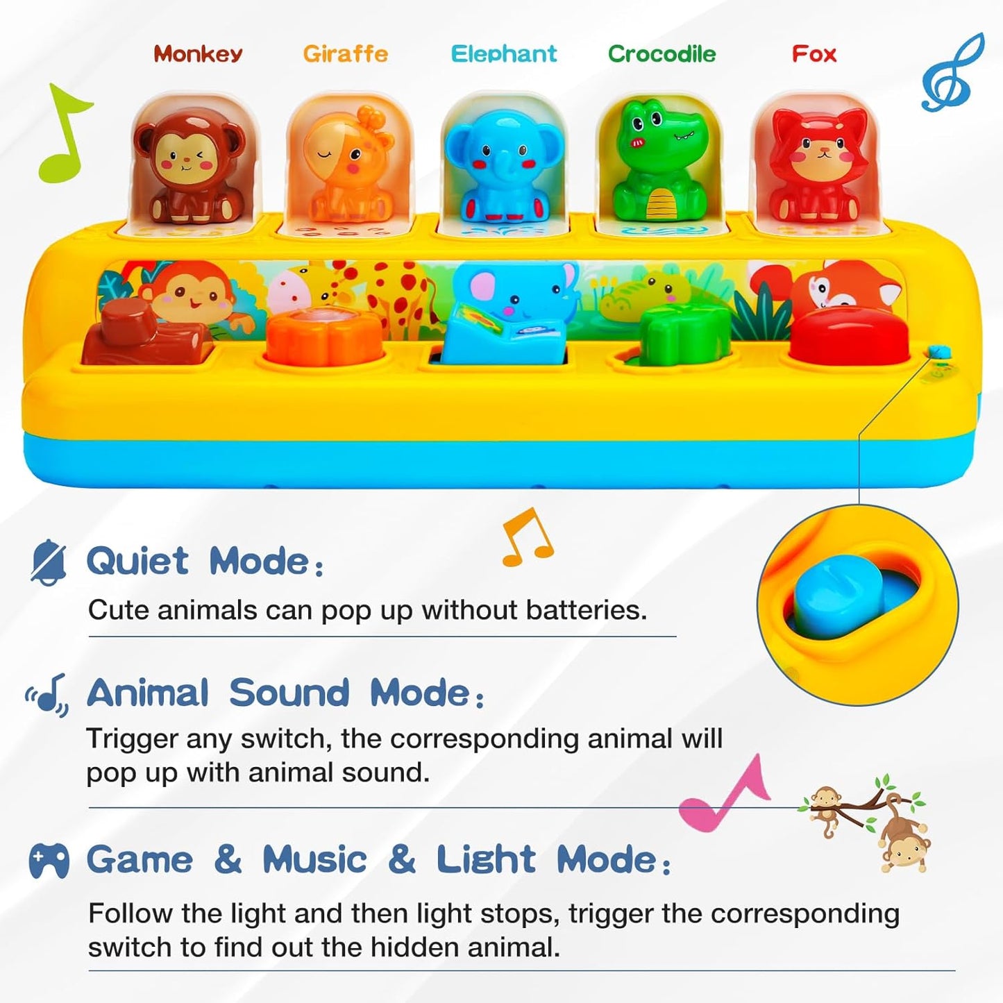Juguetes interactivos emergentes de animales con música y luz, juguetes Montessori de causa y efecto para niños y niñas de 1 año, juguete musical educativo para bebés de 9-12-18 meses, juguete STEM