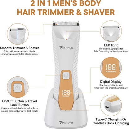 TEENOVA Pubic &amp; Body Hair Trimmer para hombres, afeitadora eléc...