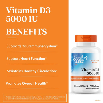 Doctor'S Best Vitamina D3, cápsula 5, 000 Iu para huesos saluda...