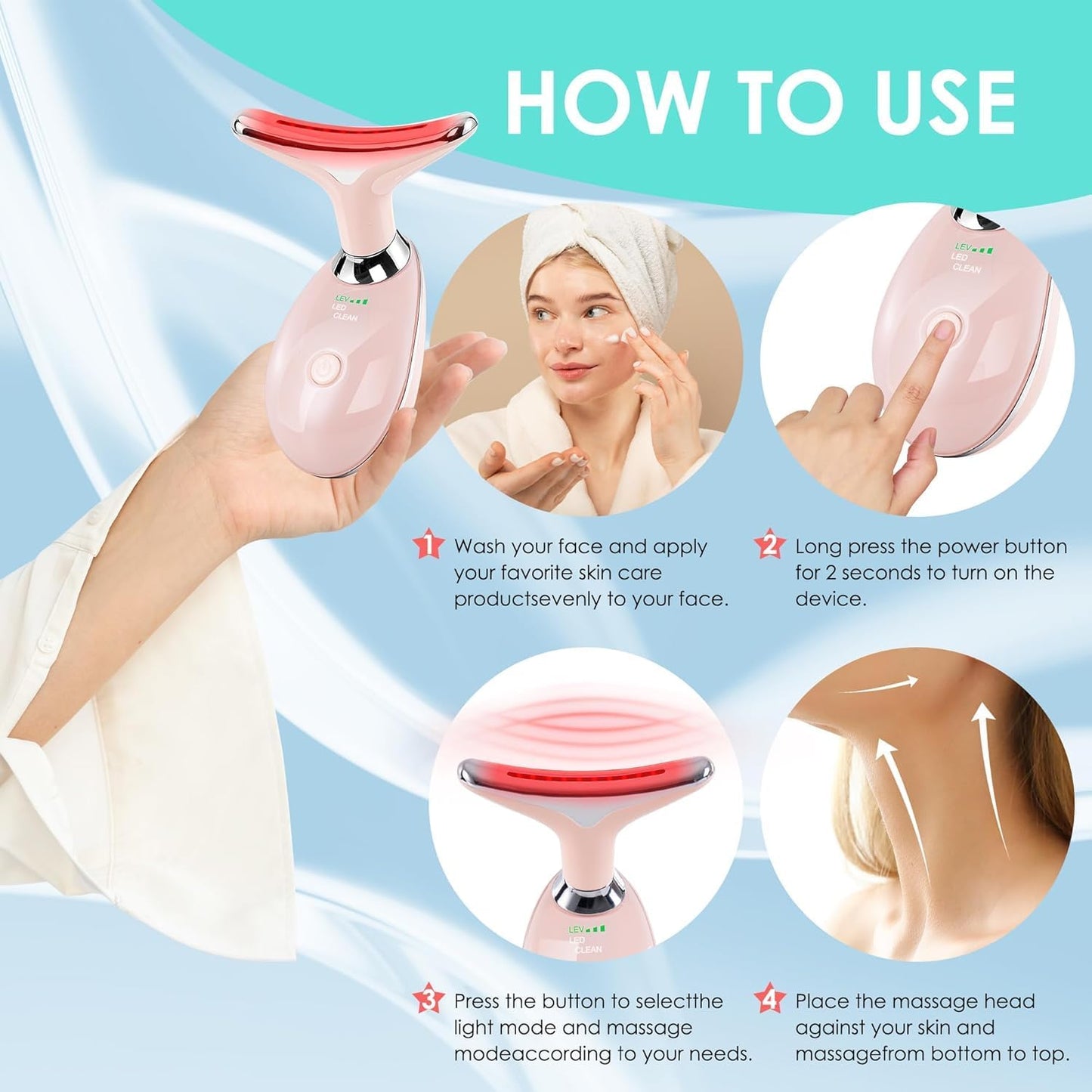 Masajeador facial con terapia de luz roja para cara y cuello, varit...