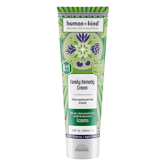 Human+Kind Crema de remedio familiar – Reparación corporal suavizante y curativa para quemaduras y erupciones, alivio de picazón e hidratación de la piel extremadamente seca, fórmula emoliente, no grasosa – para todo tipo de piel – 3.3 onzas