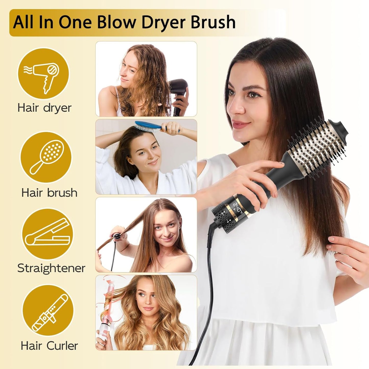 Nicebay Cepillo secador de pelo en uno, cepillo secador de pelo para mujeres, cepillo de soplado de un paso con pantalla de visualización, barril de cerámica ovalado, iones negativos, negro y rojo