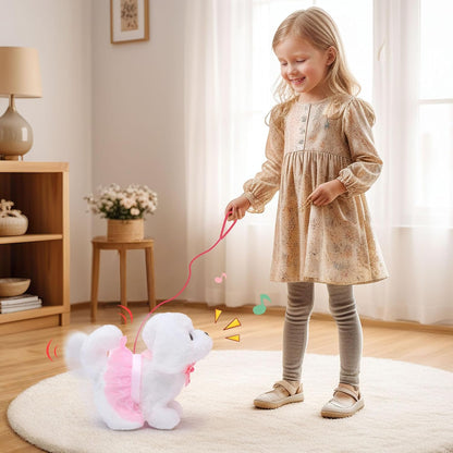Golray Juguetes de perro para niñas, cochecito y perro de peluche electrónico interactivo que puede caminar, ladrar, 10 piezas de juguete para niña, juego de cuidado de cachorros para niños pequeños
