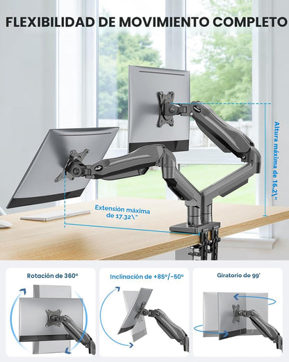 HUANUO - Soporte de escritorio para monitor doble, completamente aj...