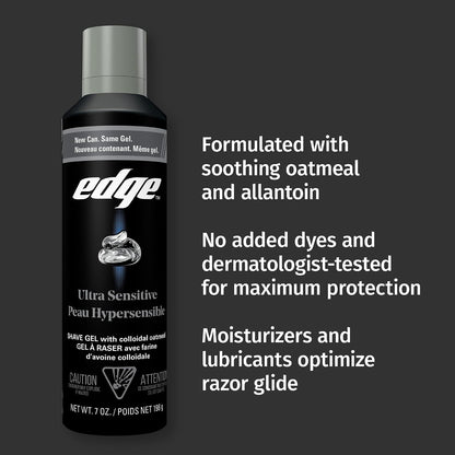 Edge Gel de afeitado para hombres, ultra sensible con avena coloida...