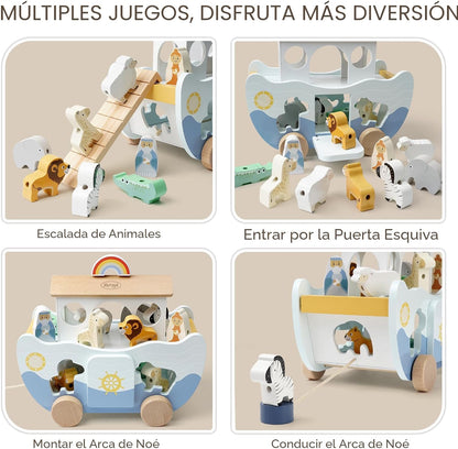 Joyreal Juguete de madera del arca de Noé para regalo de bautismo d...