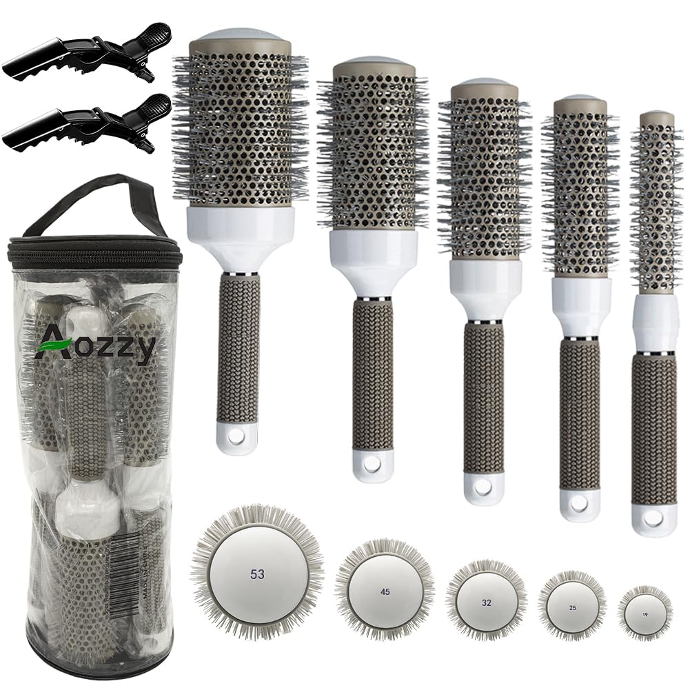 Juego de cepillos redondos para secado por soplado, cepillo de barril térmico profesional de iones de cerámica, cepillo térmico para hojas de cabello, cepillo de peinado de calor brillante, 5 tamaños