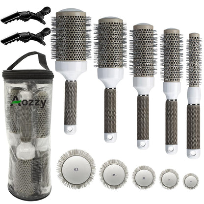 Juego de cepillos redondos para secado por soplado, cepillo de barril térmico profesional de iones de cerámica, cepillo térmico para hojas de cabello, cepillo de peinado de calor brillante, 5 tamaños