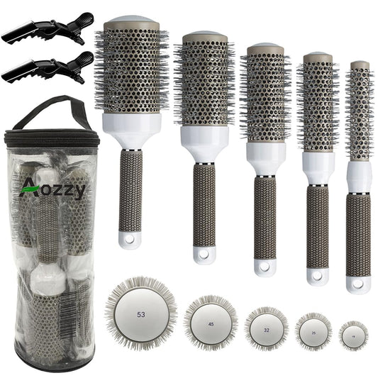 Juego de cepillos redondos para secado por soplado, cepillo de barril térmico profesional de iones de cerámica, cepillo térmico para hojas de cabello, cepillo de peinado de calor brillante, 5 tamaños