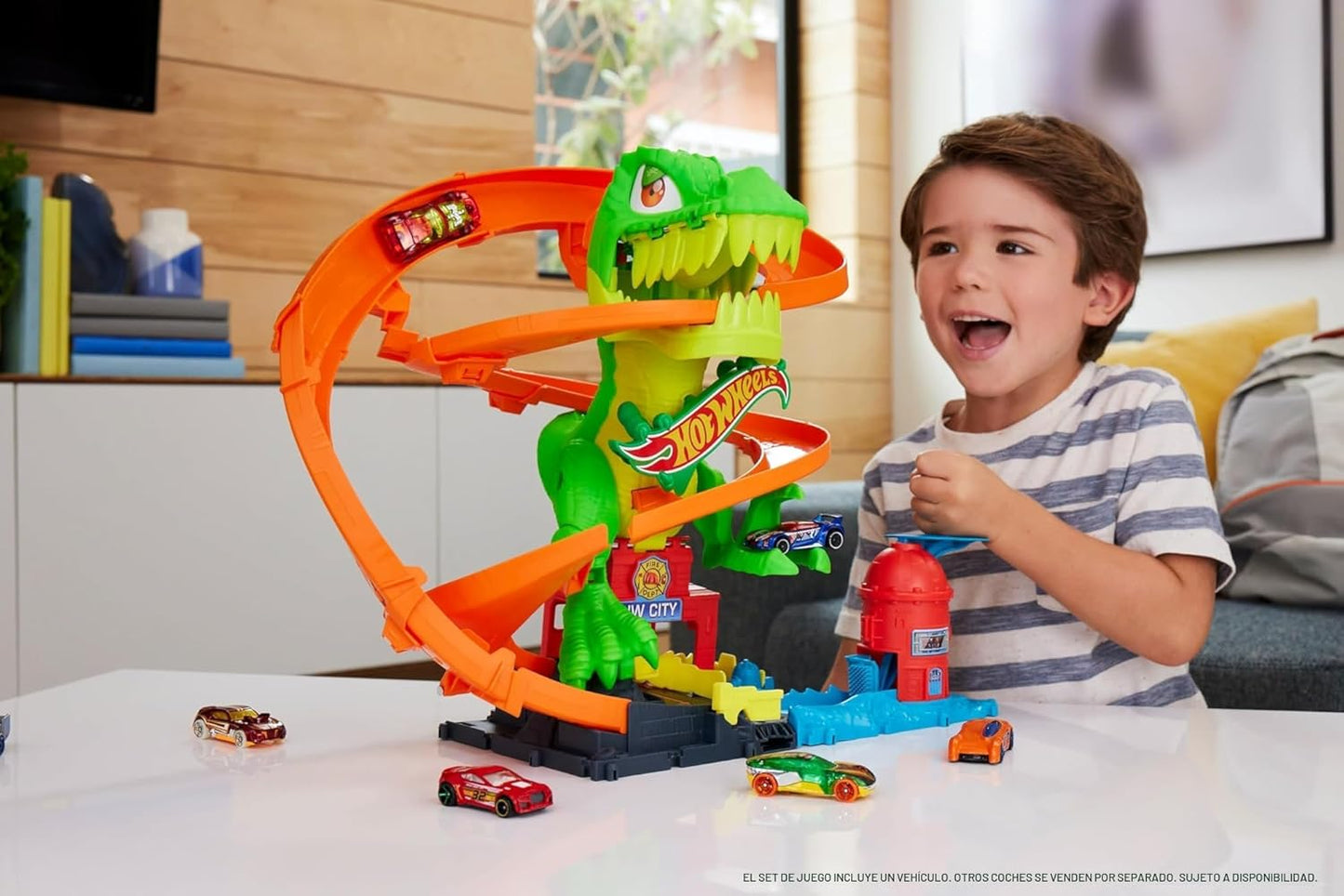 Hot Wheels Juego de pistas de autos de juguete, juego City T-Rex Bl...