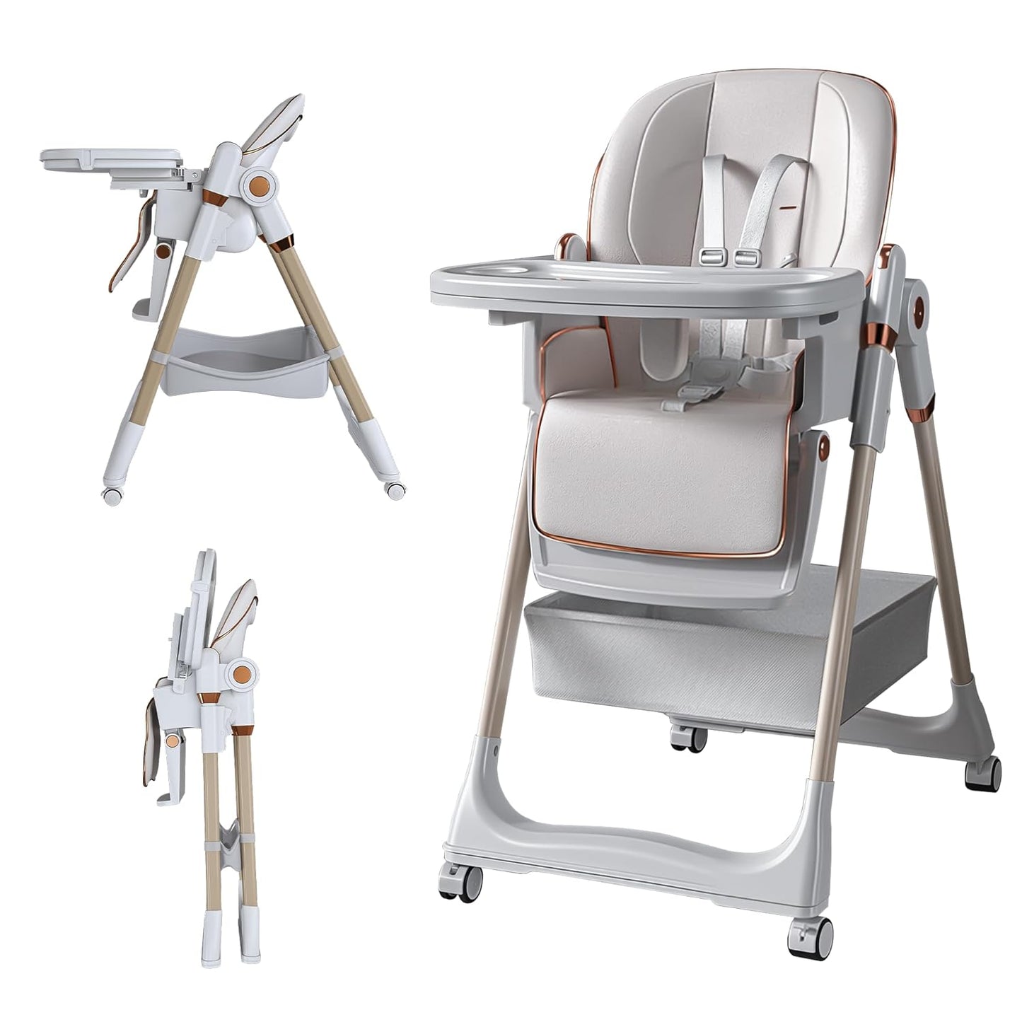 SmartEdge Silla alta para bebé 3 en 1 con ruedas, sillas altas pleg...