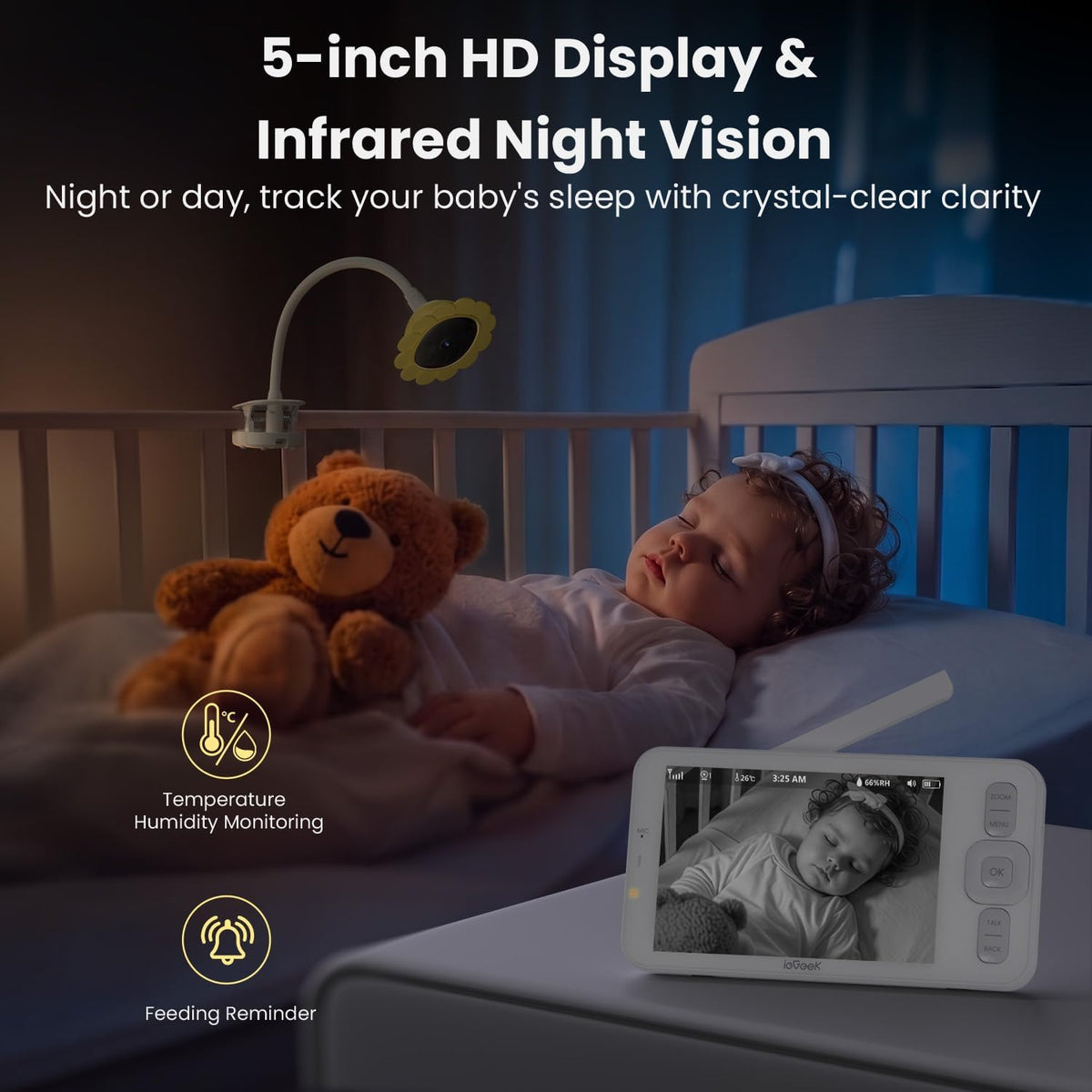 ieGeek Baby Monitor con cámara y audio, sin WiFi 5\u201DScreen y ap...