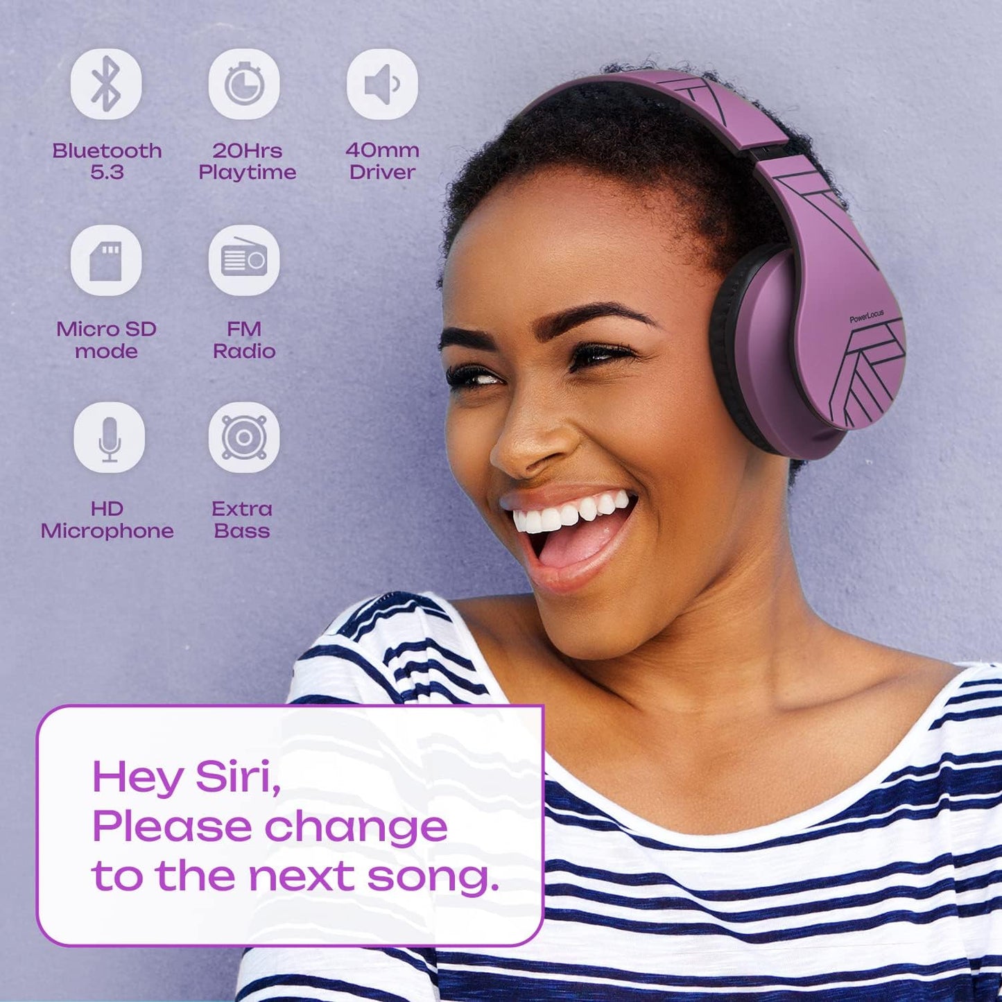 PowerLocus - Audífonos Bluetooth sobre las orejas, auriculares inal...